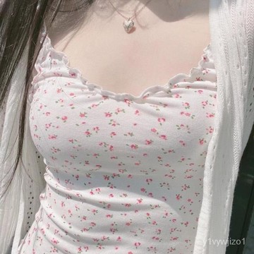 免運 台灣出貨 【店鋪熱銷】韓係木耳邊碎花小弔帶背心女夏季純慾短款露臍性感內搭甜美背上衣限時下殺