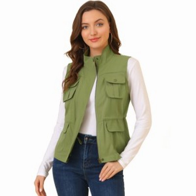 Allegra K サファリジャケット ノースリーブ ユーティリティ ベスト 軽量 レディース オリーブ 通販 Lineポイント最大get Lineショッピング