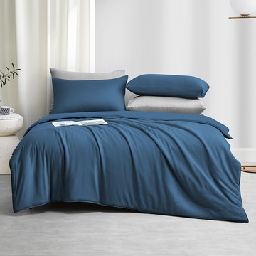 J-bedtime 床寢時光 萊賽爾天柔絲純色雙人被套 AB版 PM7668M  210 x 180cm  質感藍