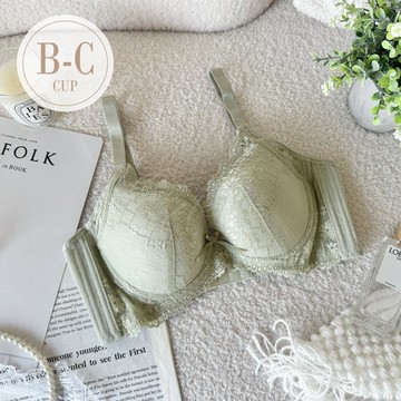 內衣【微光森語 】蕾絲集中軟鋼圈內衣 B-C罩 (綠) #9808