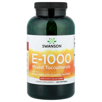Swanson Vitamins, 維生素 E-1000，,混合生育酚，1,000 國際單位（671.1 毫克），250 粒軟膠囊