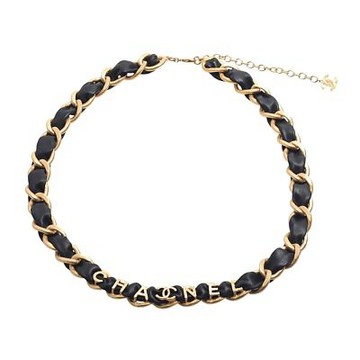 CHANEL  經典仿舊CHANEL字母皮穿金色腰鍊(黑/金)