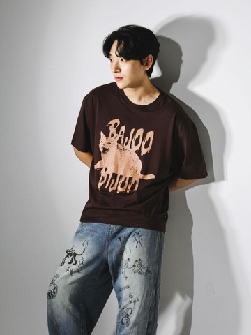 SCREAMING CAT T-SHIRT_BROWN