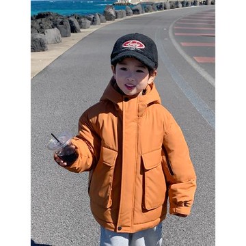 okaidi童裝冬季男童純色派克服加厚羽絨服兒童中長款保暖韓版外套