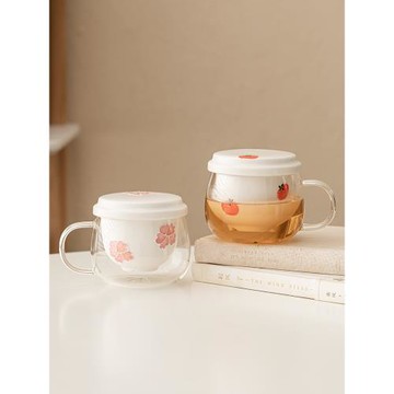 【雙11特賣一件7折】櫻花玻璃泡茶杯茶水分離杯帶蓋高顏值喝茶杯