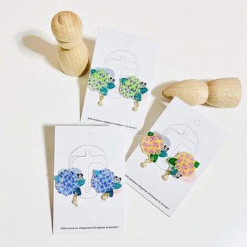 繡球花耳環/手繪/熱縮片