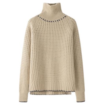 重磅加厚保暖大克重純羊絨衫女高領玉米針寬松慵懶大碼毛衣E3108