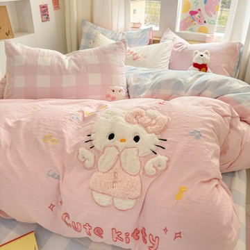 床包組 三件組 四件組  床單被套枕套床包 家用寢具可愛KT貓水洗棉床上四件套水洗棉少女心被套床單人宿舍三件套