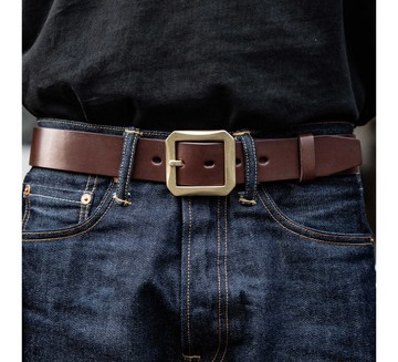 經典牛皮皮帶 復古皮帶頭 義大利牛皮 咖啡色 復古腰帶