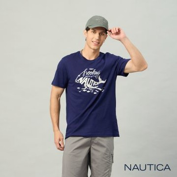 Nautica 官方旗艦  男裝 海洋探險家純棉短袖T恤-藍色