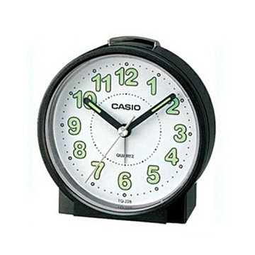CASIO 實用必備夜間指針桌上圓型鬧鐘-黑X白面-TQ-228-1DF