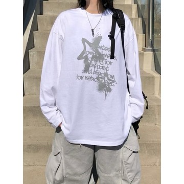 【AMERO】男裝 女裝 圓領長袖T恤 星星塗鴉 情侶裝