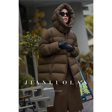 簡羅蘭｜白鵝絨2024冬季新款連帽羽絨服女保暖加厚中長款韓版外套