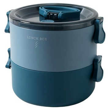 JOW BUY 蕉蕉購物 可微波雙層圓形便當盒  藍色  1個