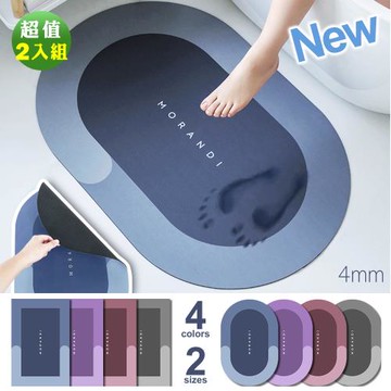【Reddot 紅點生活】莫蘭迪軟式硅藻土吸水地墊(超值2入組)