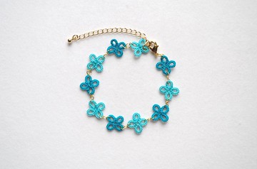 梭織蕾絲小花手鍊-藍