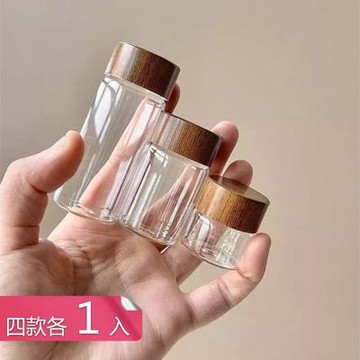 【荷生活】木紋蓋10至65ml迷你玻璃密封瓶 金豆首飾珠子小物收納罐-四款各1入組