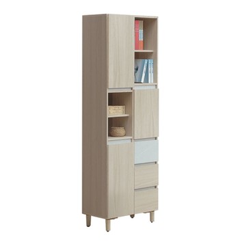 文創集 馬蘭雙色2.2尺三抽二門書櫃-66x40x190cm免組