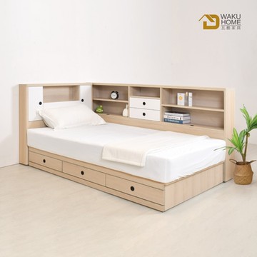 WAKUHOME 瓦酷家具Molly簡約韓系風三抽3.5尺床箱型3件組B001-M301+302+303寬130X深204.5X高100(公分)