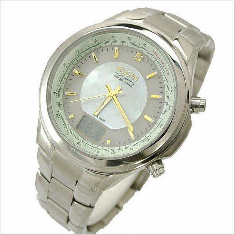 エルジン ELGIN 電波ソーラー腕時計 貝パール文字盤
