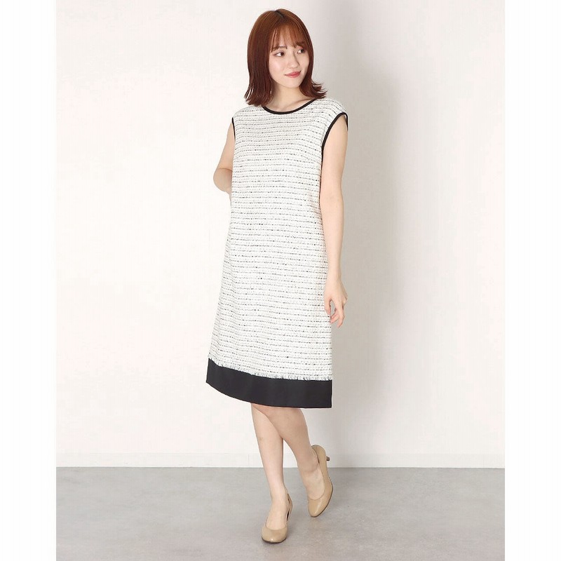 ディノス Dinos バイカラーサマーツイードワンピース オフホワイトxブラック 通販 Lineポイント最大get Lineショッピング