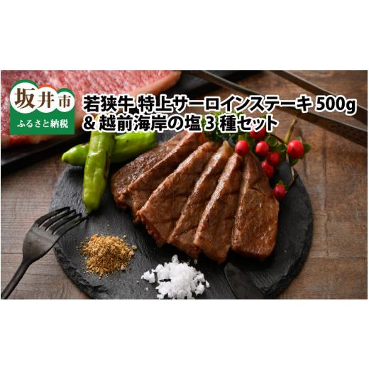 ふるさと納税 福井県 坂井市 若狭牛 特上サーロインステーキ 250g × 2枚  越前海岸の百笑の塩・結晶塩・若狭牛専用スパイス セット [D-1804]