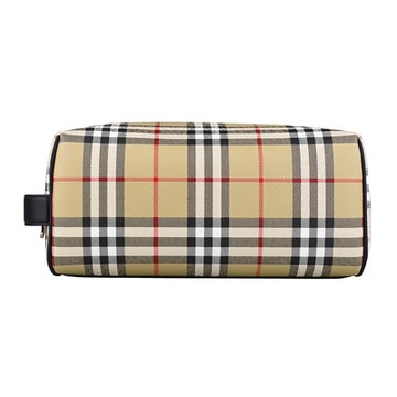 BURBERRY 巴寶莉  Vintage格紋帆布拉鍊手拿旅行盥洗包(男款/米格紋)