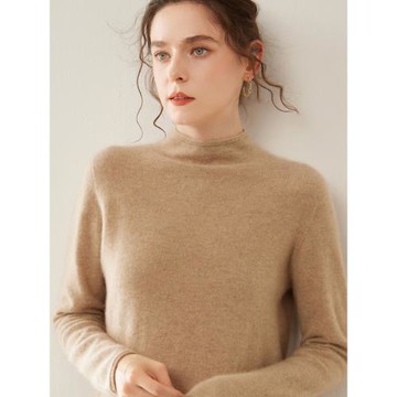 島精無縫毛衣baby小山羊絨衫女卷邊半高領針織衫寬松內搭打底衫