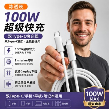 100W超級閃充 雙TypeC 適用 iPhone17 16 15 傳輸線 蘋果充電線 TypeC 三星 閃充線