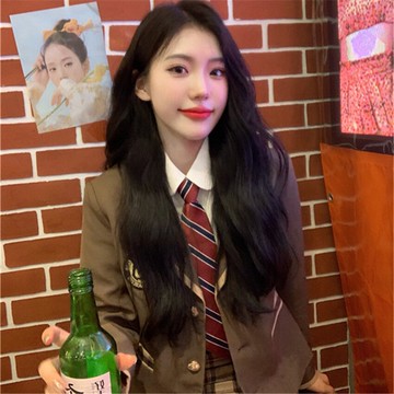 韓式校服學院風西裝套裝英倫風jk制服襯衫格子包臀裙三件套女秋季