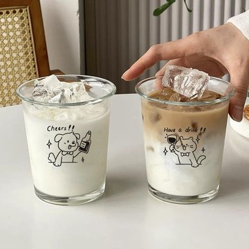 玻璃杯打工人早餐杯水杯冷飲冰美式咖啡杯牛奶燕麥杯飲料啤酒杯 酒杯 茶杯 飲料杯 玻璃燕麥杯 燕麥杯 玻璃 飲料玻璃杯