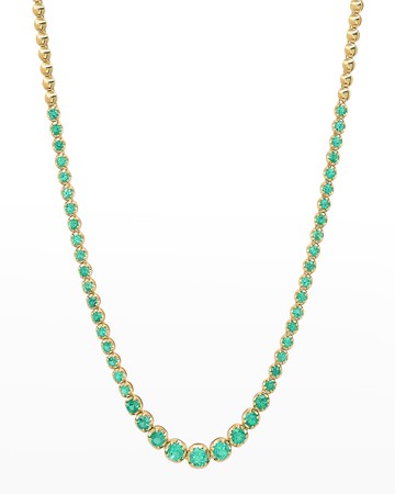 Yellow Gold Graduated Emerald Tennis Necklace