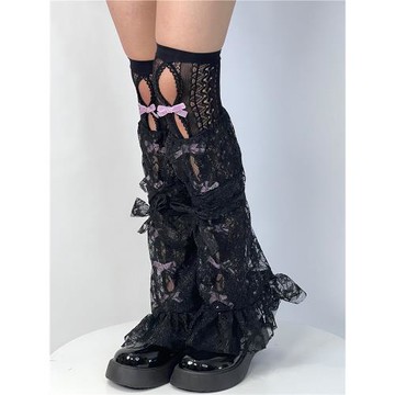 BON 星星網紗蕾絲喇叭系帶襪套亞文化y2k辣妹防曬薄款春夏堆堆襪