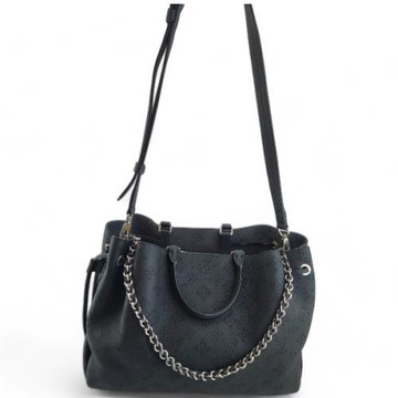 限時急降價~~九成新展示品! LV 黑色皮字紋拉鍊手提斜背林志玲兩用包