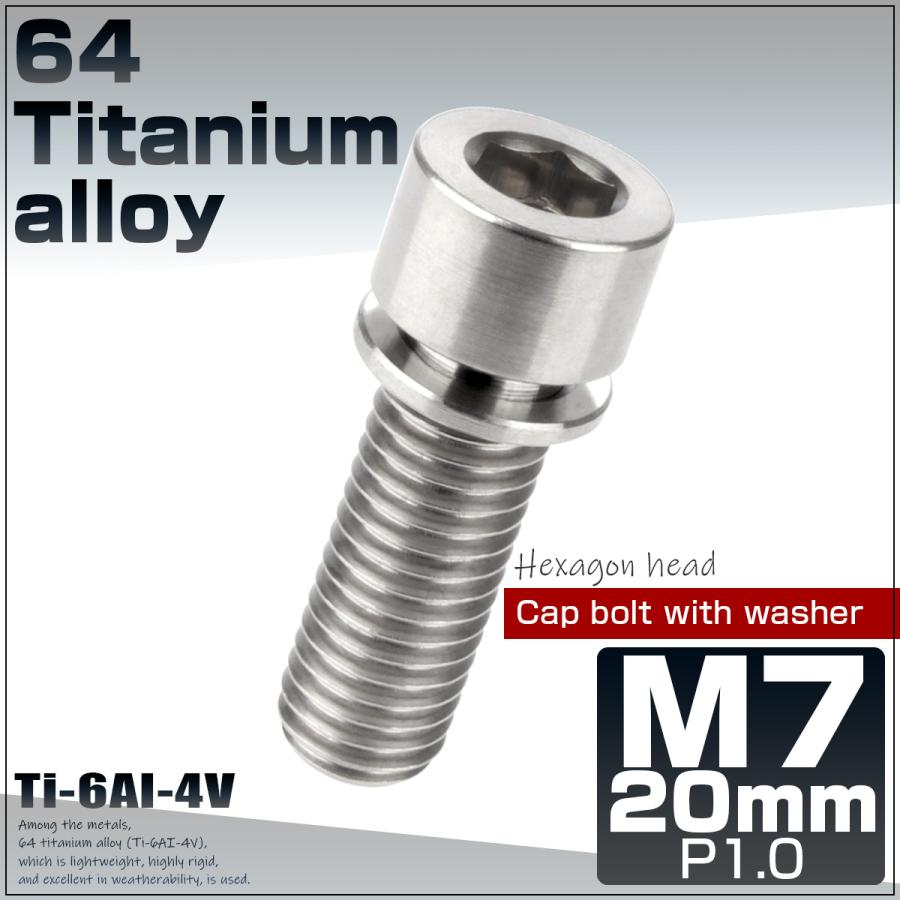 チタンボルト M7×20mm P1.0 ステムボルト キャップボルト 六角穴 ワッシャー付き シルバー チタン原色 JA713 LINEショッピング