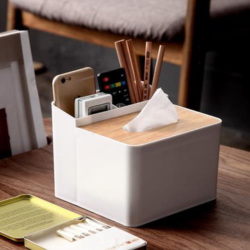 北歐風多功能紙巾盒 帶收納抽紙盒天然橡木蓋 遙控器化妝品收納盒