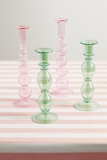 Mrs. Alice - Set Of Four Glass Candle Holders - Pink - one size