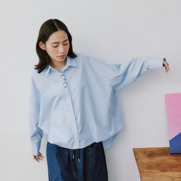 【Dailo】不易皺寬版襯衫 藍 白(魅力商品)