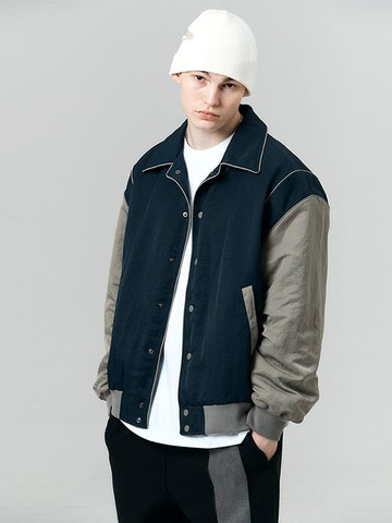 Typo Logo Varsity Jacket _ Navy Khaki