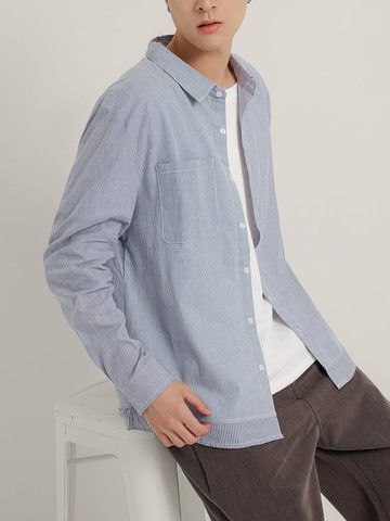 細條紋拼接設計長袖襯衫