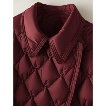 輕~薄~暖 90白鵝絨 菱格絎縫風衣式抽繩設計休閑減齡顯瘦羽絨服女