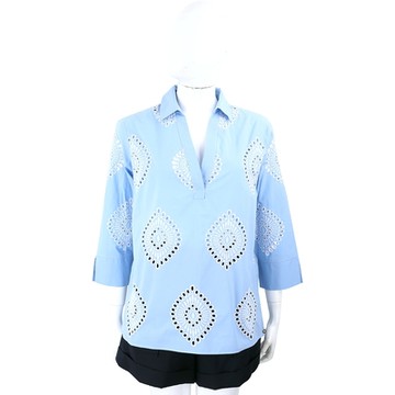 PENNYBLACK NOBILTA 簍空刺繡純棉水藍色七分袖上衣