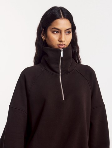 Classic Half Zip Sweatshirt in Bitter Chocolate - Organic Cotton Ninety Percent