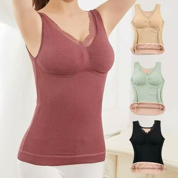 （韓風大碼）大尺碼帶胸墊速熱防寒加厚刷毛保暖背心女 内衣 保暖上衣 無袖上衣
