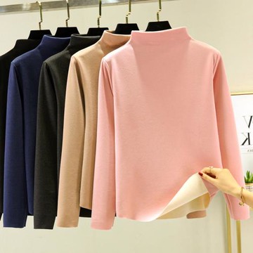 德絨半高領秋季修身上衣長袖T恤