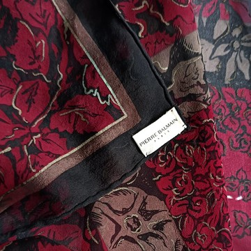 復古 Pierre Balmain 真絲雪紡絲巾，花卉圖騰，法國設計師品牌 (41 英吋)