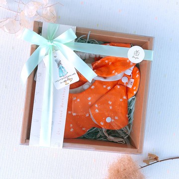 【可快速出貨】女寶/鴨鴨來過 雙面圍兜/髮帶/奶嘴鏈/彌月禮盒