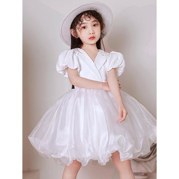 赫本風公主裙女童晚禮服高端兒童甜美花童小女孩鋼琴演奏白色冬季