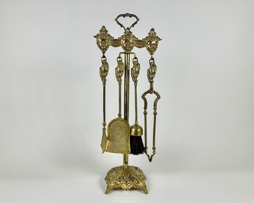 復古青銅壁爐套裝 刷子、鏟子、鉗子、撥火棍青銅壁爐套裝