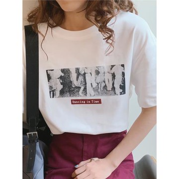 夏季原宿風BF街頭風男女同款印花短袖t恤女圓領純棉學生上衣ins潮